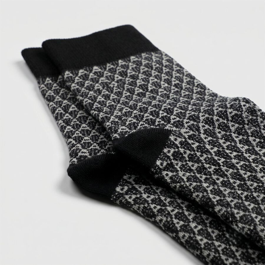 Men's Black Regular Fit Geometric Pack of 1 Socks, Black, large