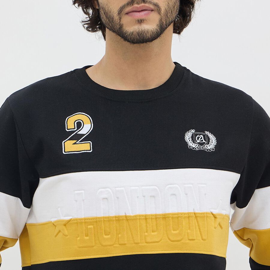 Men's Jet Black Crew Neck Casual Sweatshirt, काला, large image number null