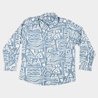 Boys Blue 100% Cotton Long Sleeve Collar Regular Fit Shirt, मध्यम नीला, small