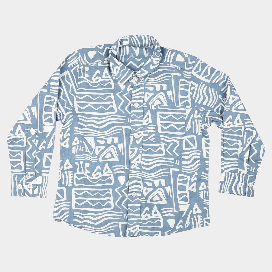 Boys Blue 100% Cotton Long Sleeve Collar Regular Fit Shirt, मध्यम नीला, large