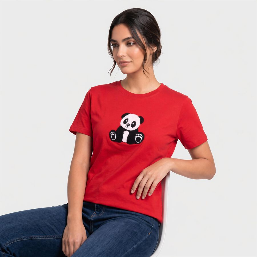 Women's Fuchsia Cotton Round Neck Regular T-Shirt, रानी (फ्यूशिया), large
