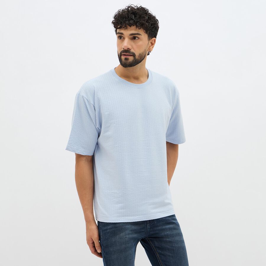 Men's Light Powder Blue Round Neck Casual T-Shirt, Sky Blue, large image number null