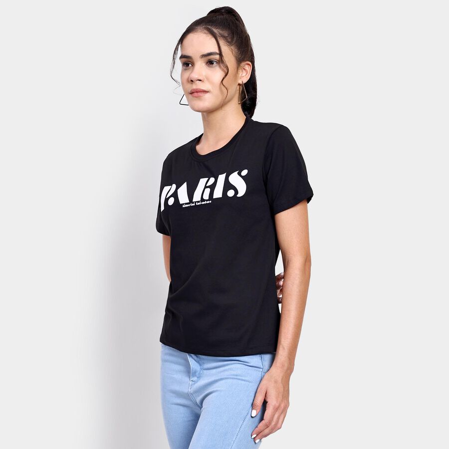 Ladies' Round Neck T-Shirt , काला, large image number null