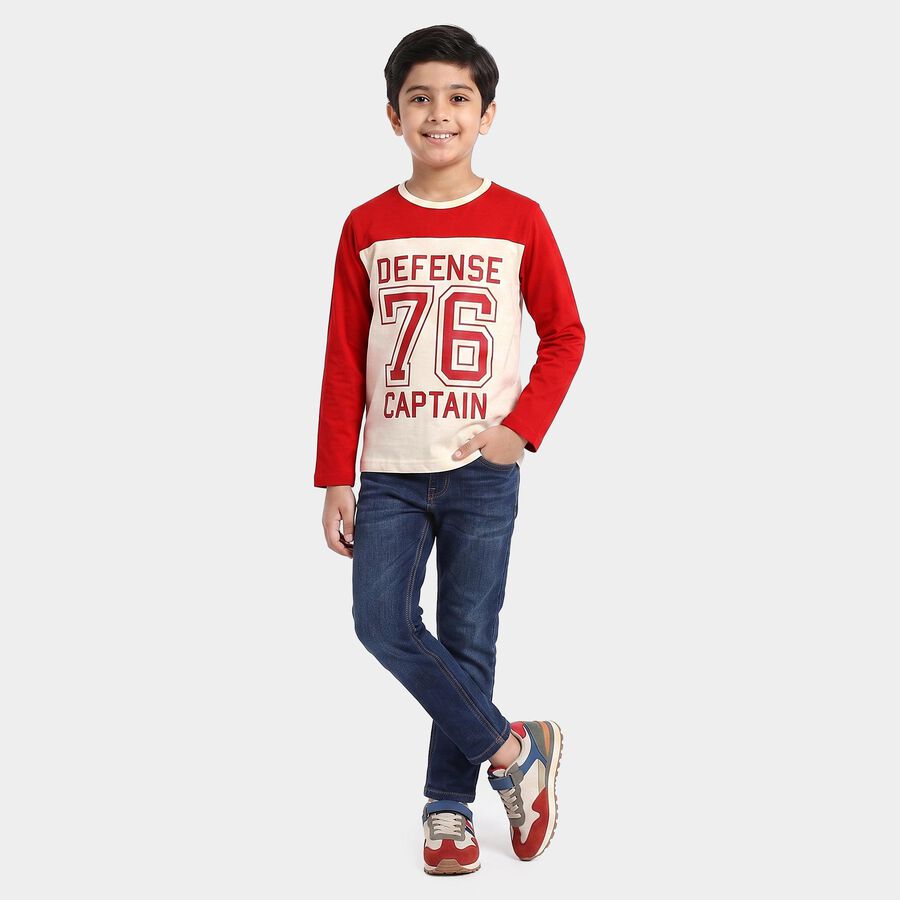 Boys Off White Crew Neck Regular Boys T-Shirt, ऑफ व्हाइट, large