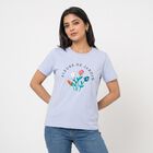 Women's Light Blue Cotton Round Neck Regular T-Shirt, Light Blue, small