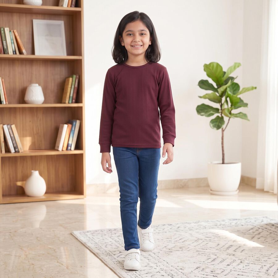 Girls' Maroon Long Sleeve Thermal, वाइन, large
