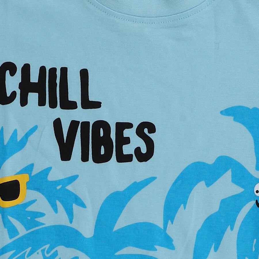 Boys Light Blue Cotton Round Neck Casual T-Shirt, हल्का नीला, large image number null