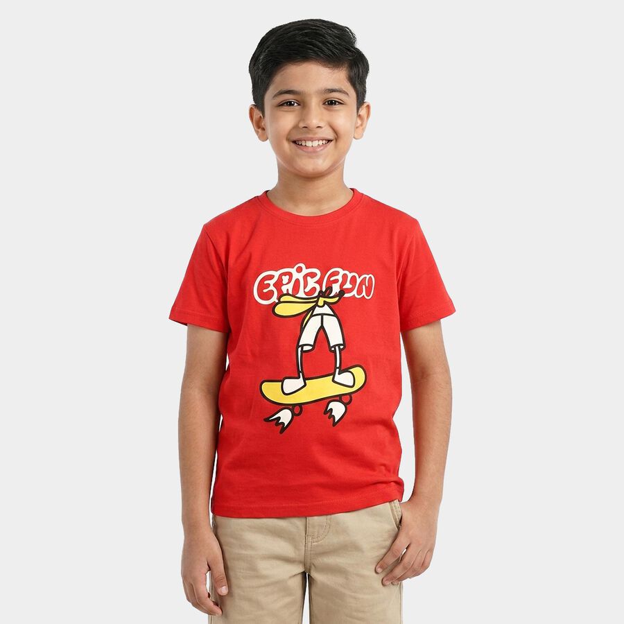 Boys Red Crew Neck Regular Boys T-Shirt, लाल, large