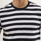 Men's Navy and White Round Neck Striped T-Shirt, Navy Blue, small image number null