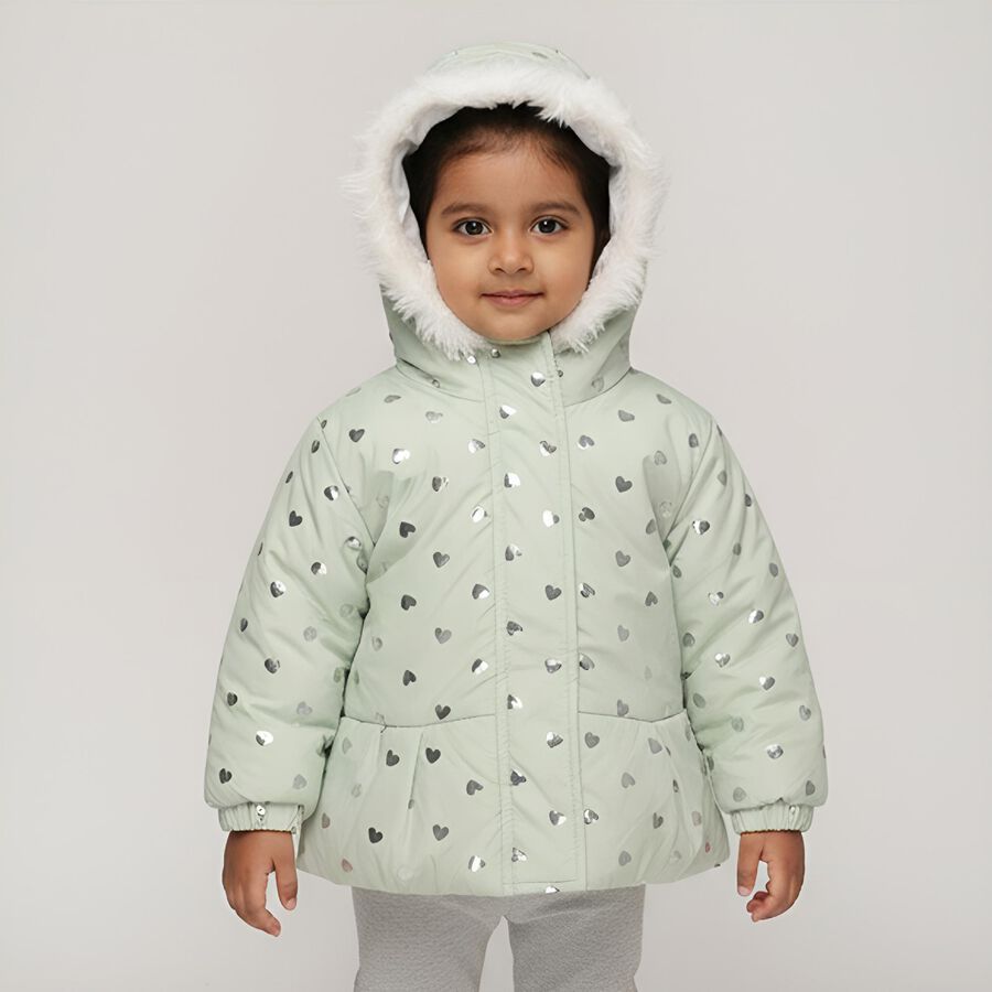 Infants Light Green Hooded Casual Jacket, हल्का हरा, large image number null