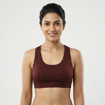 Women's Wine Scoop Neck Athleisure Sports Bra