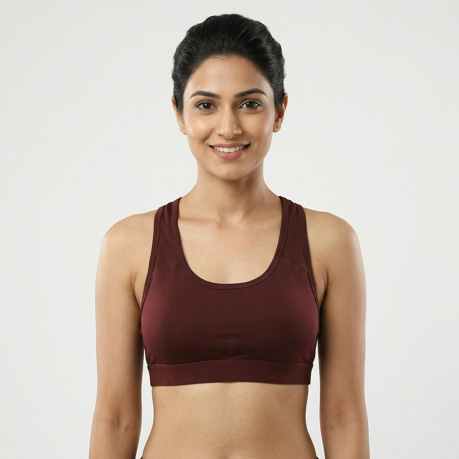 Women's Wine Scoop Neck Athleisure Sports Bra, Wine, large