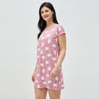 Women's Pink Round Neck Casual Nighty, गुलाबी, small