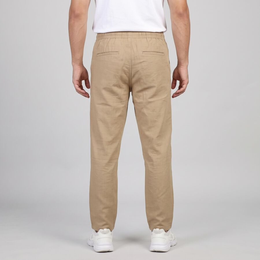 Men's Beige Slim Fit Drawstring Chino Trousers, गहरा पीला, large