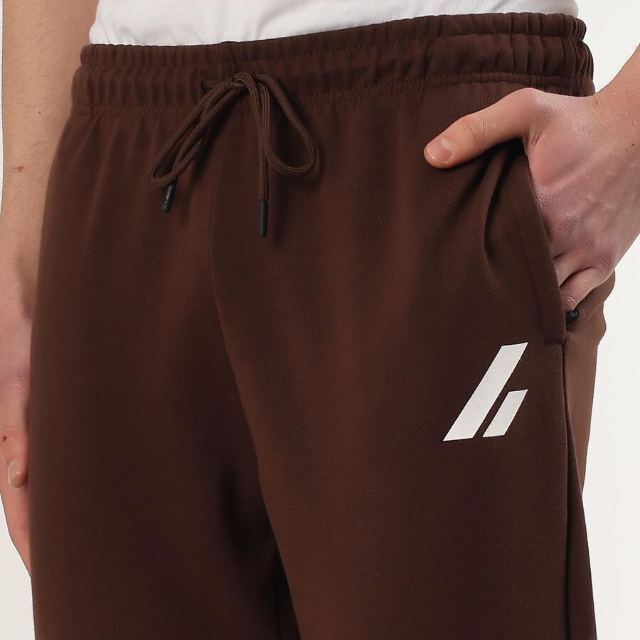 Men's Deep Mocha Brown Tapered Fit Printed Track Pants, Brown, large