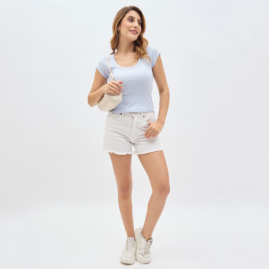 Women's Light Powder Blue Round Neck Casual Crop T-Shirt, हल्का नीला, large image number null
