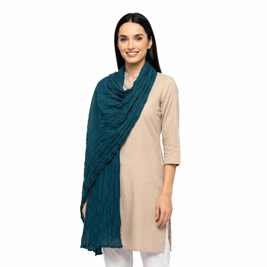 Women's Blue Solid Dupatta, Mid Blue, large