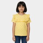 Girls' Yellow Cotton Round Neck Graphic Printed T-Shirt, Yellow, small