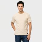 Men's Grey Round Neck Regular T-Shirt, Ecru Melange, small