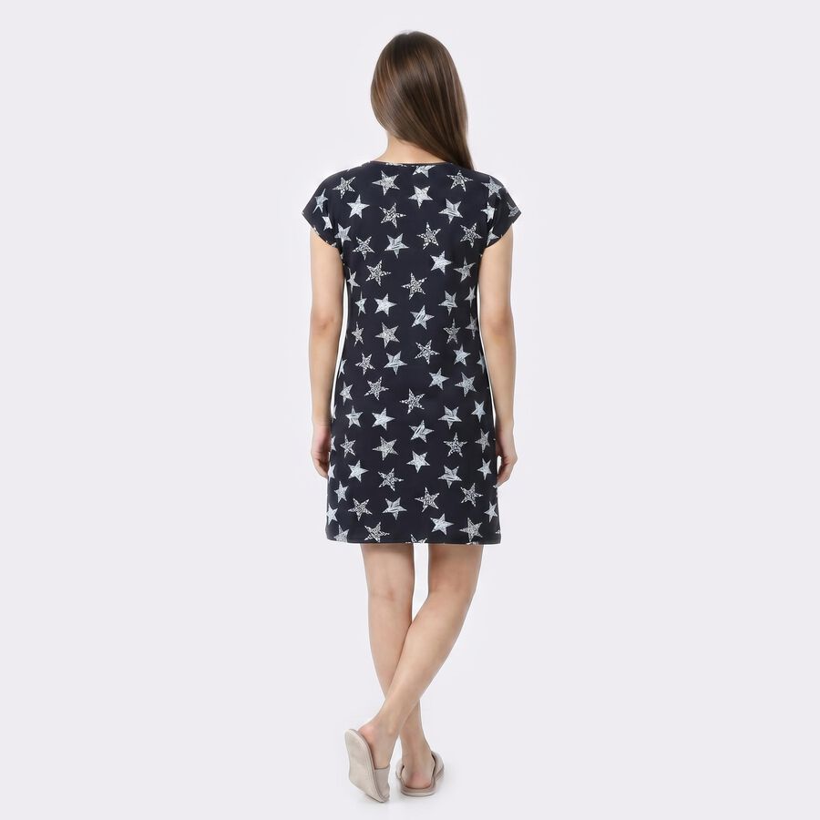 Women's Navy Blue Round Neck T-Shirt Style Nighty, Navy Blue, large