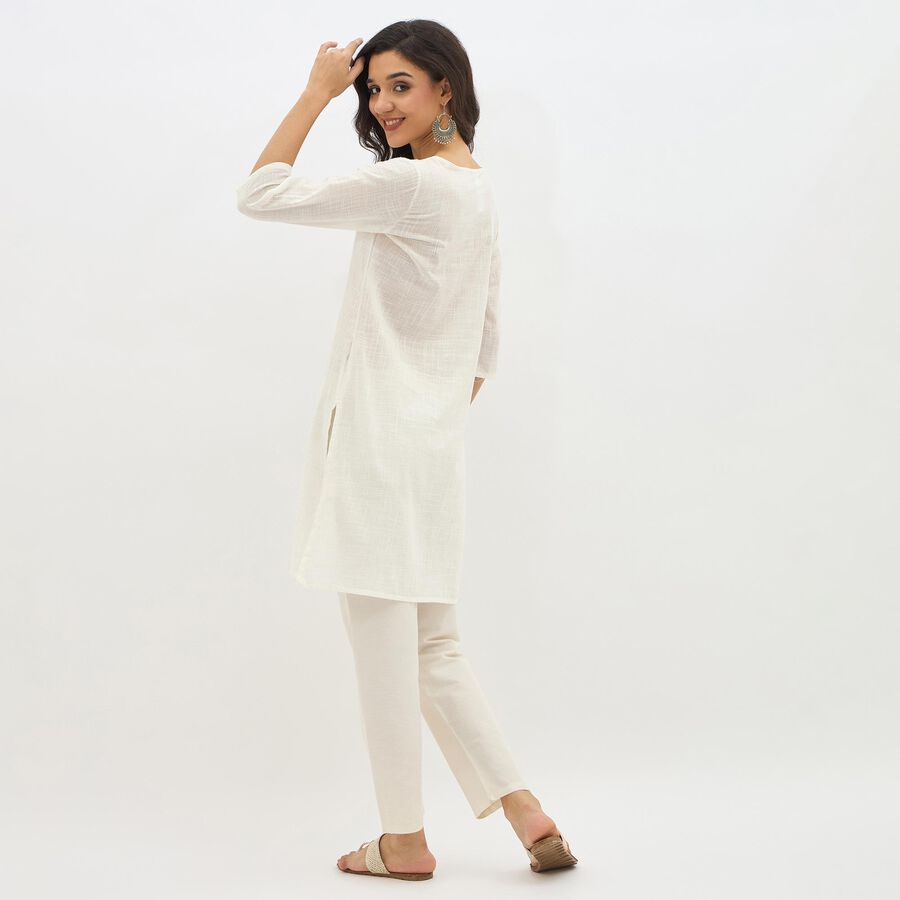 Women's Ivory White Cotton Round Neck Printed Kurta, ऑफ व्हाइट, large image number null