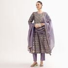 Women's Lavender Round Neck Embroidered Kurta, Lilac, small image number null