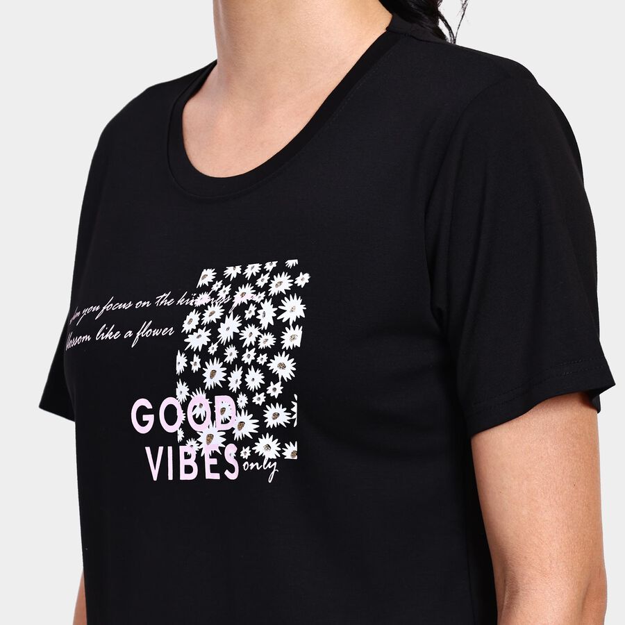 Ladies' Round Neck T-Shirt , काला, large image number null