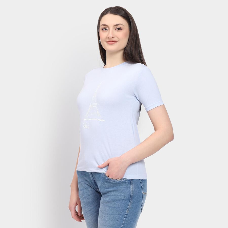 Ladies' Round Neck T-Shirt, हल्का नीला, large
