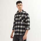 Men's Dusty Charcoal Black Plaid Classic Casual Shirt, काला, small image number null