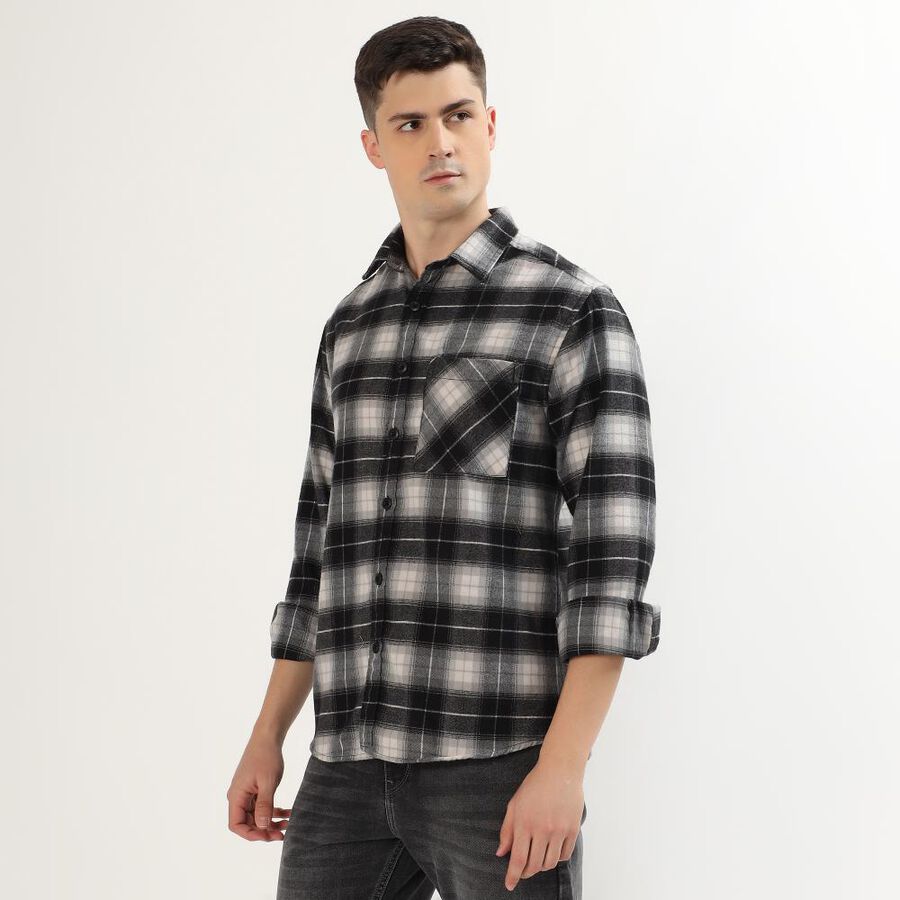 Men's Dusty Charcoal Black Plaid Classic Casual Shirt, काला, large image number null