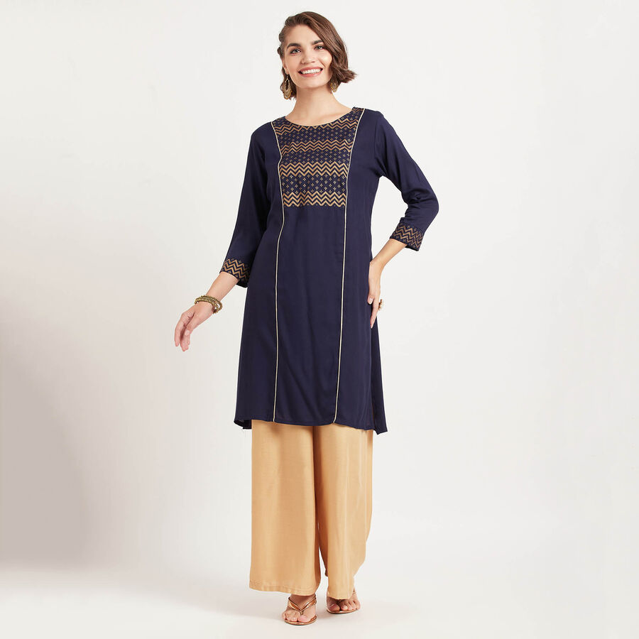 Printed 3/4Th Sleeves Kurta, Navy Blue, large image number null