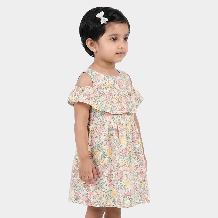 Girls' Off White Floral Printed Fit and Flare Frock, Off White, large