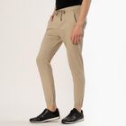 Men's Beige Slim Fit Elasticated Jogger Trousers, गहरा पीला, small