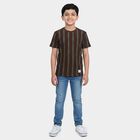 Boys Brown Round Neck Striped Boys T-Shirt, Brown, small