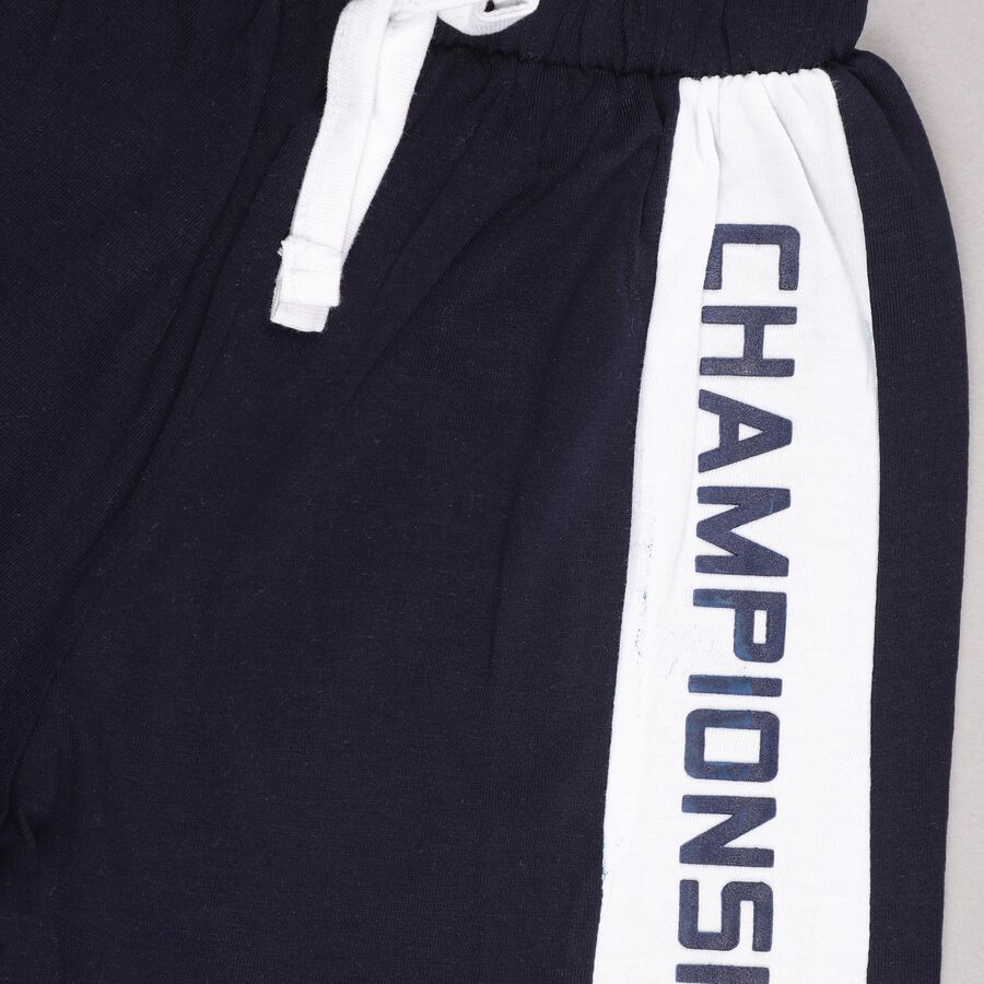 Boys' Navy Cotton Round Neck Striped Baba Suit, Navy Blue, large image number null