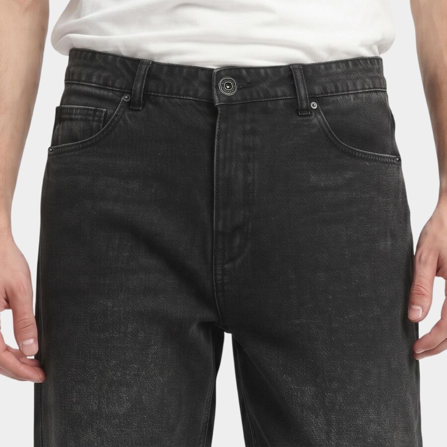 Men's Black Straight Fit Faded Jeans, काला, large
