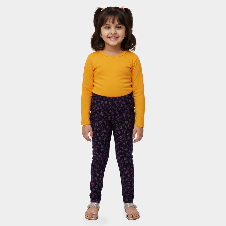 Girls' Navy Blue Printed Cotton Blend Pyjama, Navy Blue, large