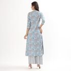 Women's Pale Powder Blue Notch Neck Floral Embroidered Kurta, Light Blue, small