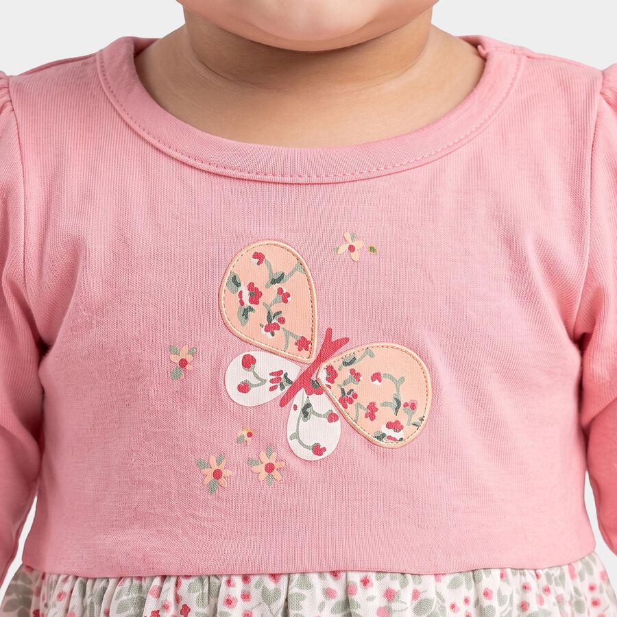 Infants' Pink Fit and Flare Butterfly Motif Frock, हल्का गुलाबी, large