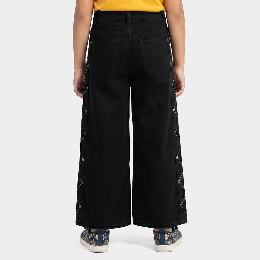 Girls Black Wide Leg Side Stitch Detail Jeans, काला, large