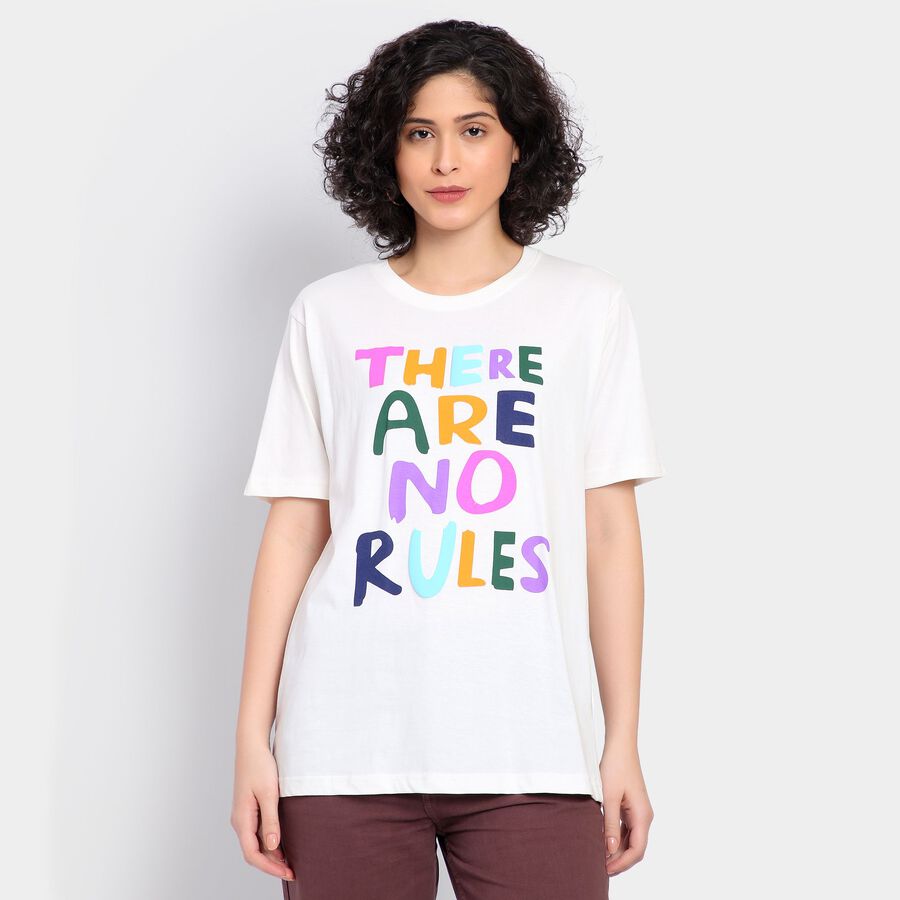 Ladies' 100% Cotton Round Neck T-Shirt, Off White, large image number null