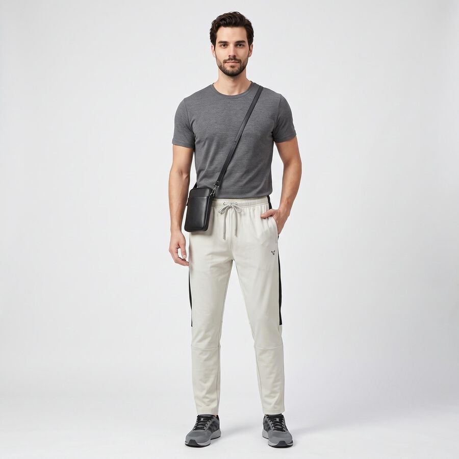 Men's Grey Tapered Fit Side-Striped Track Pants, हल्का ग्रे, large