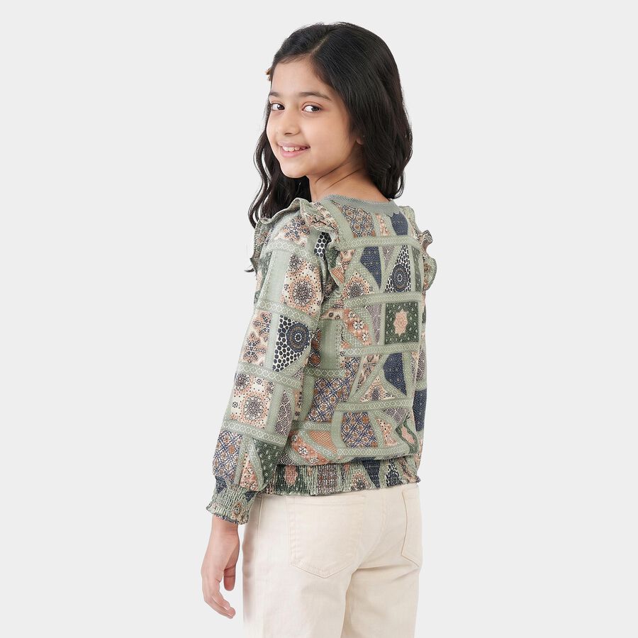 Girls' Light Grey Round Neck Regular Top, हल्का ग्रे, large