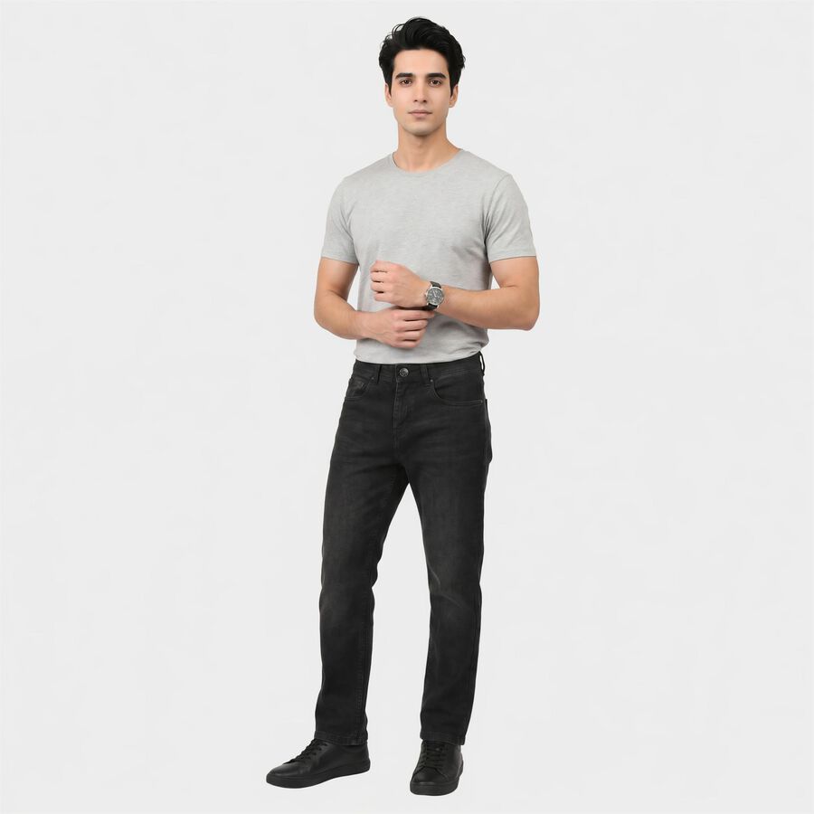 Men's Black Slim Fit Faded Jeans, Black, large