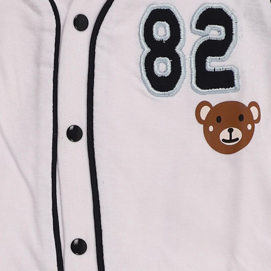 Infants' White Cotton V-Neck Applique Baba Suit, Navy Blue, large image number null