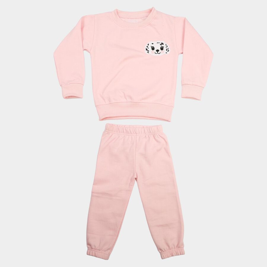 Girls Pink Round Neck Lounge Hipster Set, हल्का गुलाबी, large