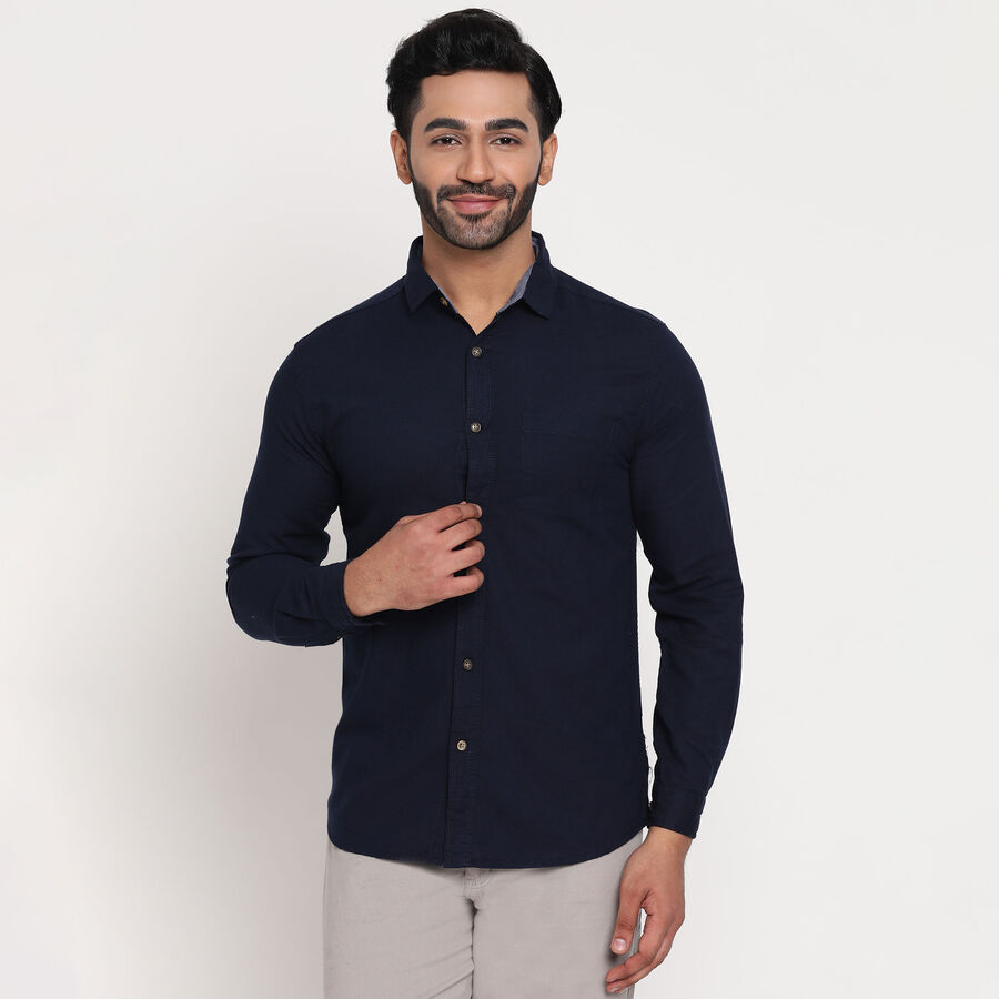 Cotton Solid Casual Shirt, Navy Blue, large image number null
