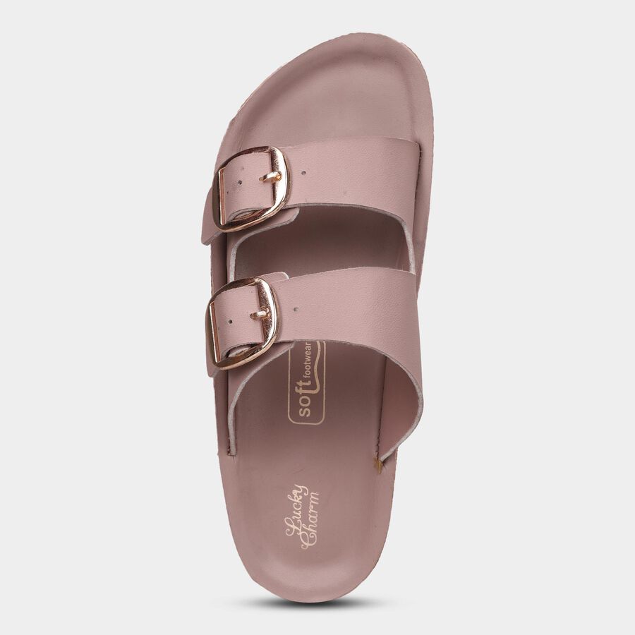 Women's Muted Pink Buckle Strap Flat Sandals, बैंगनी, large