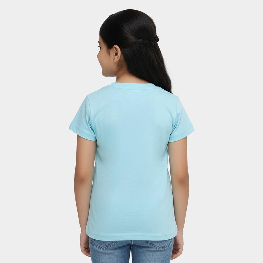 Girls' Aqua Round Neck Graphic Printed T-Shirt, एक्वा, large