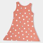 Girls' Peach Polka Dot Printed Sleeveless A-Line Frock, Light Pink, small image number null